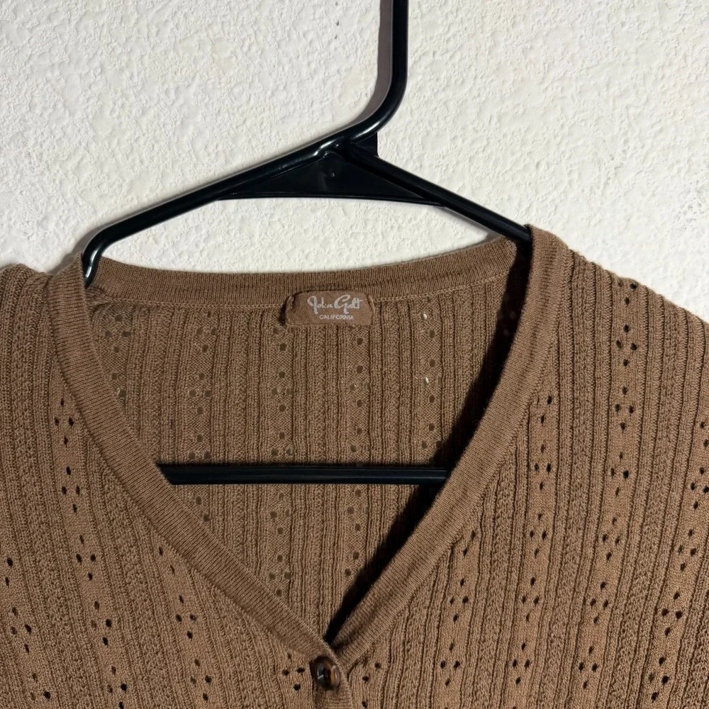 John Galt Cardigan Sweater Womens Brown Tight Knit V Neck Ribbed Warm Winter - Picture 5 of 9